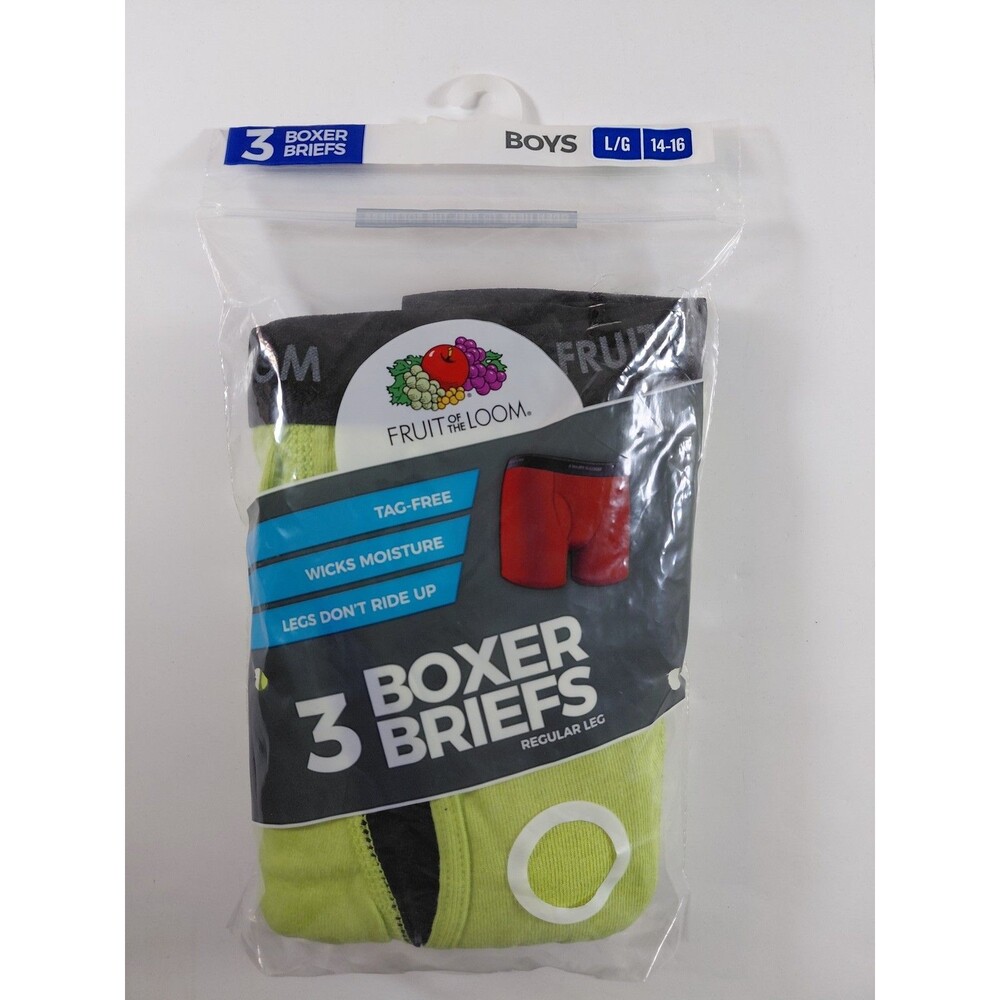 Fruit of the Loom Boys 3-Pack Boxer Briefs L/G 14-16 Tag-Free Wicks Moisture New